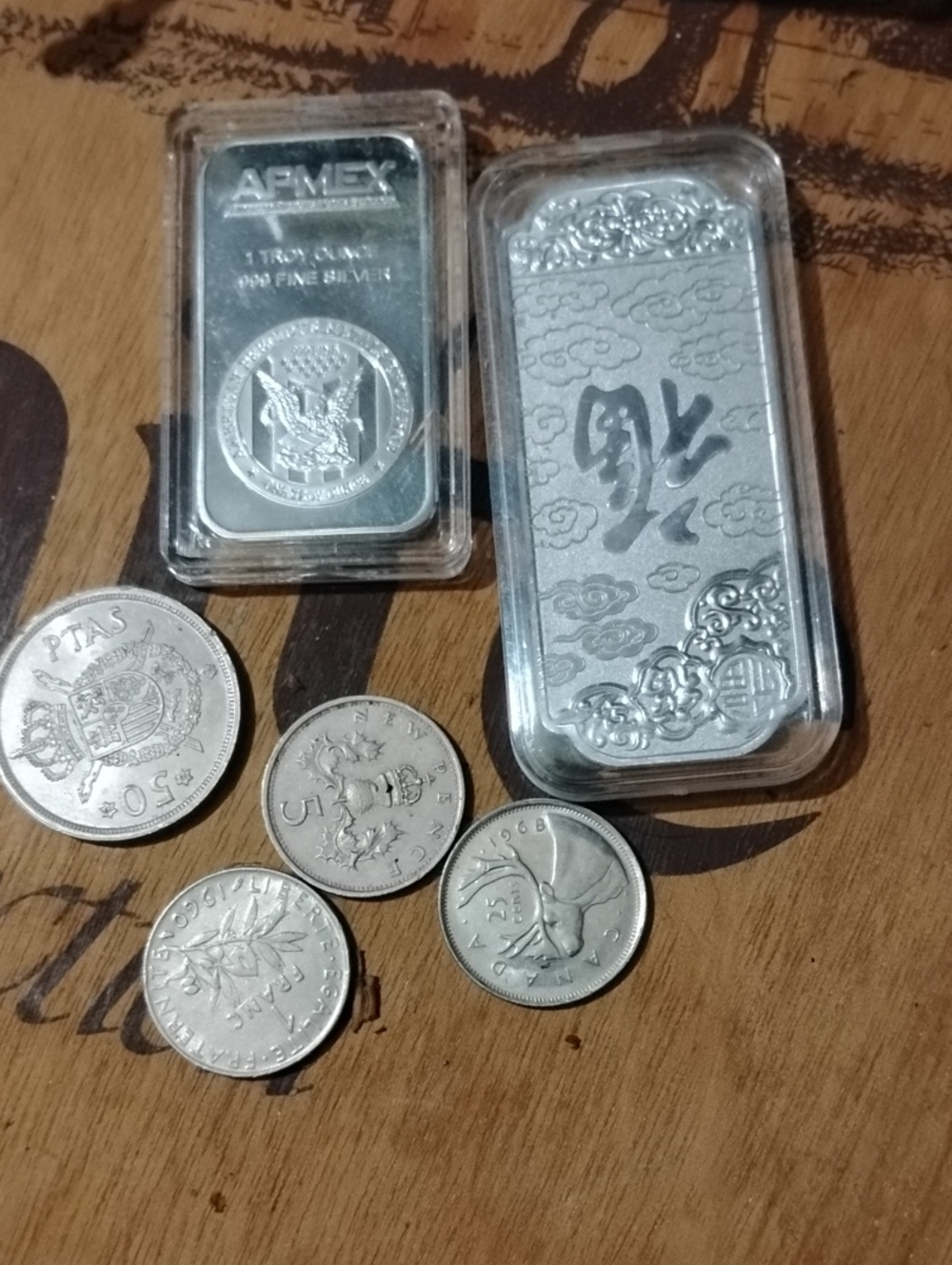 APMEX 1 oz Silver Bar & Assorted Silver Coins